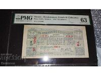 Bancnotă rară din Mexic 50 centavos 1915 PMG 63 UNC
