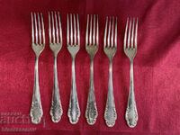 Deep silver-plated forks with markings (6 pieces)