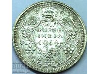 Британска Индия 1944 1/2 рупия Джордж VI сребро
