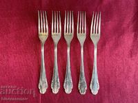 Deep silver-plated forks with markings (5 pieces)