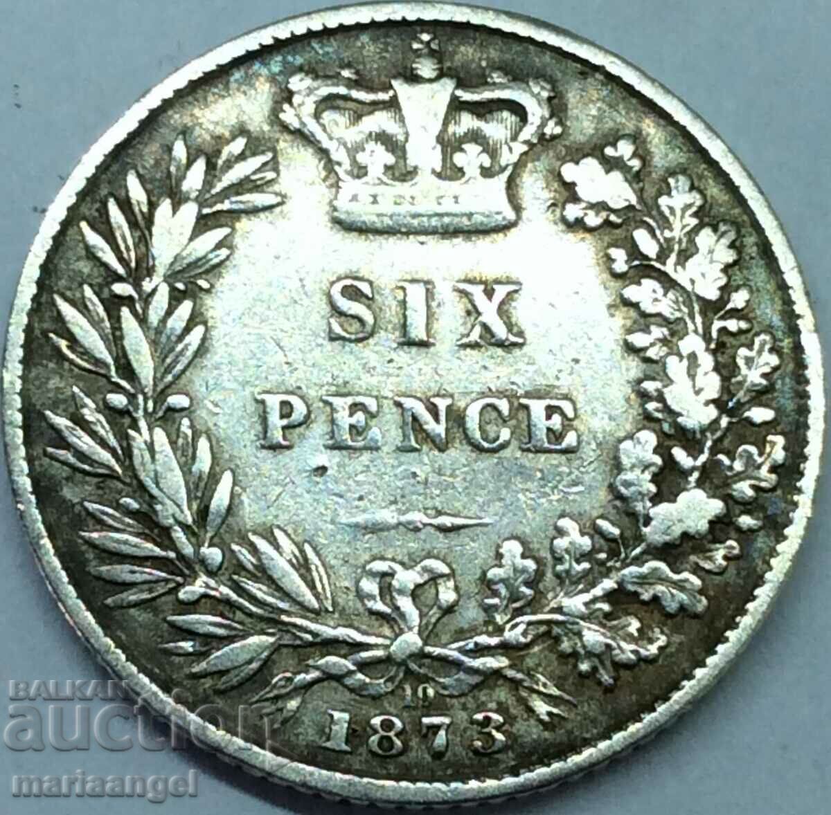 Marea Britanie 6 Pence 1873 Young Victoria Silver