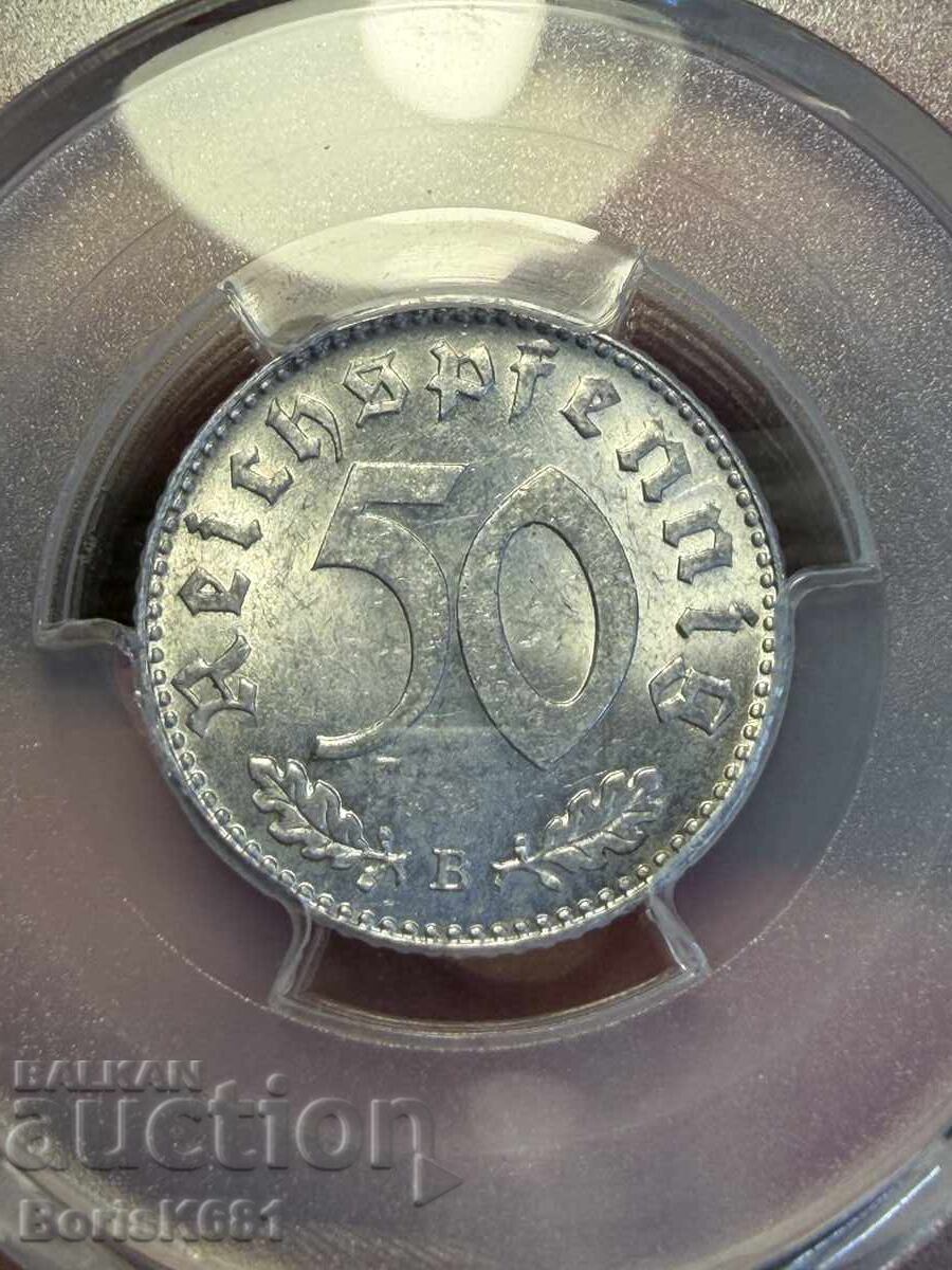 Auction Germany 50 Pfennig 1944 B MS62 PCGS Auction Germany 50 Pfennig 1944 B MS62 PCGS