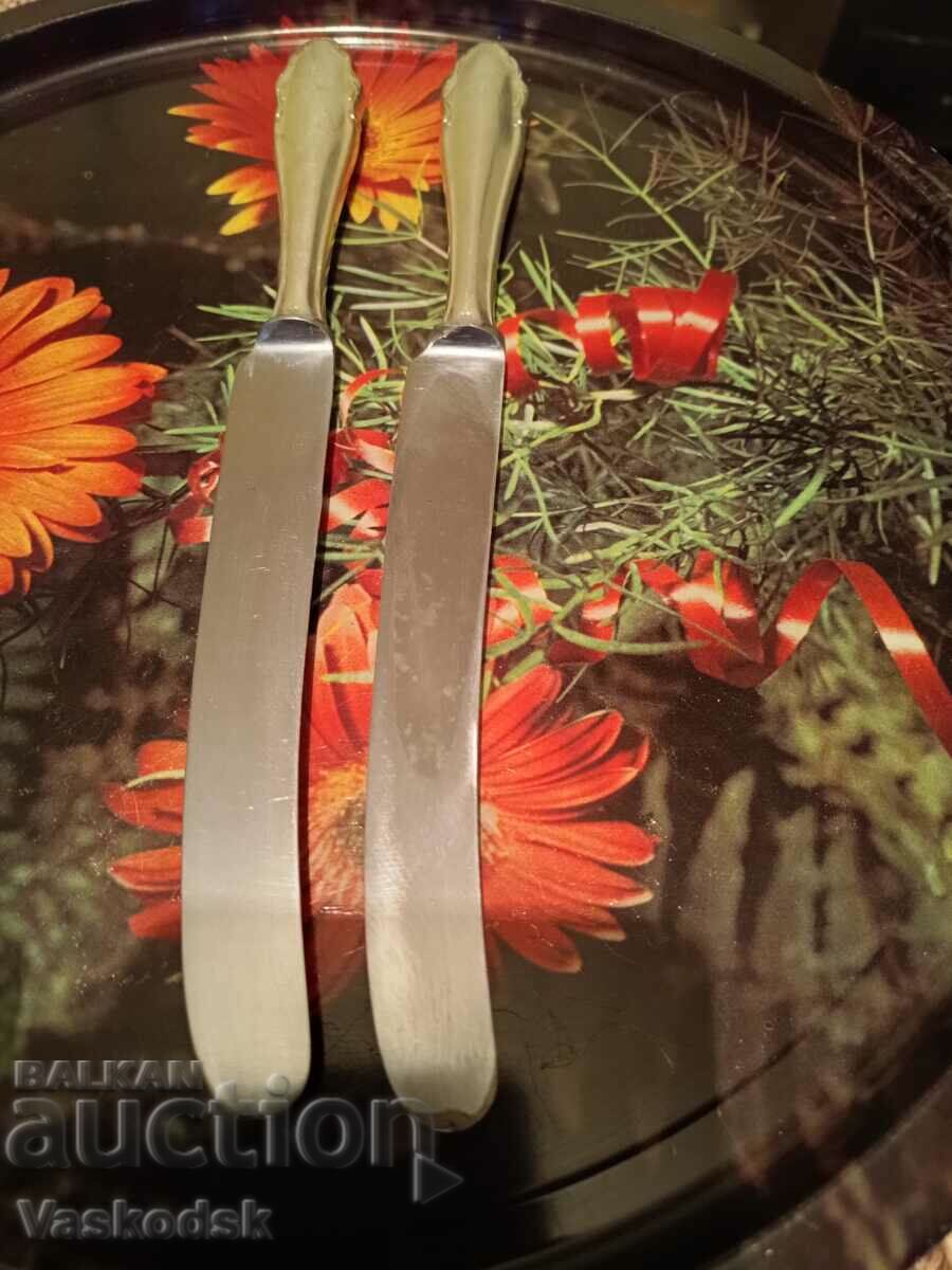 2 cuțite placate cu argint