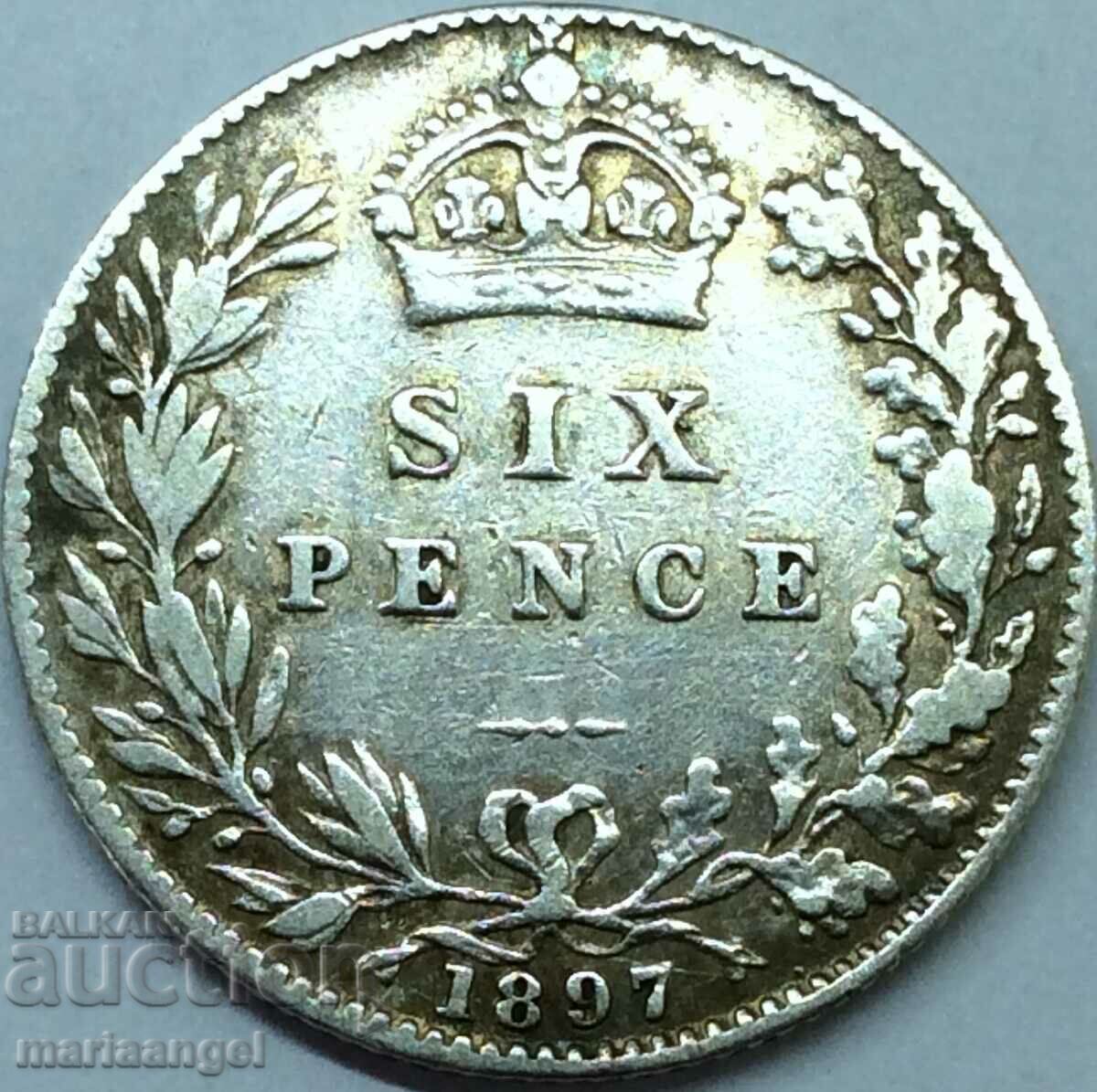 Marea Britanie 6 Pence 1897 Victoria Silver - Rar