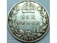 Great Britain 6 Pence 1897 Victoria Silver - Rare