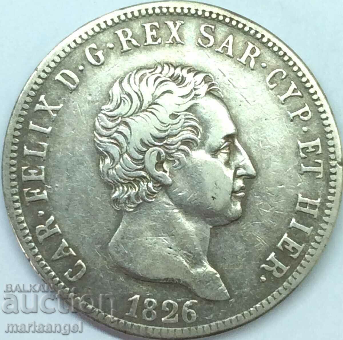 5 lire 1826 Sardinia Italy Carlo Felice 24.99g silver