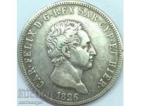 5 lire 1826 Sardinia Italia Carlo Felice 24,99g argint