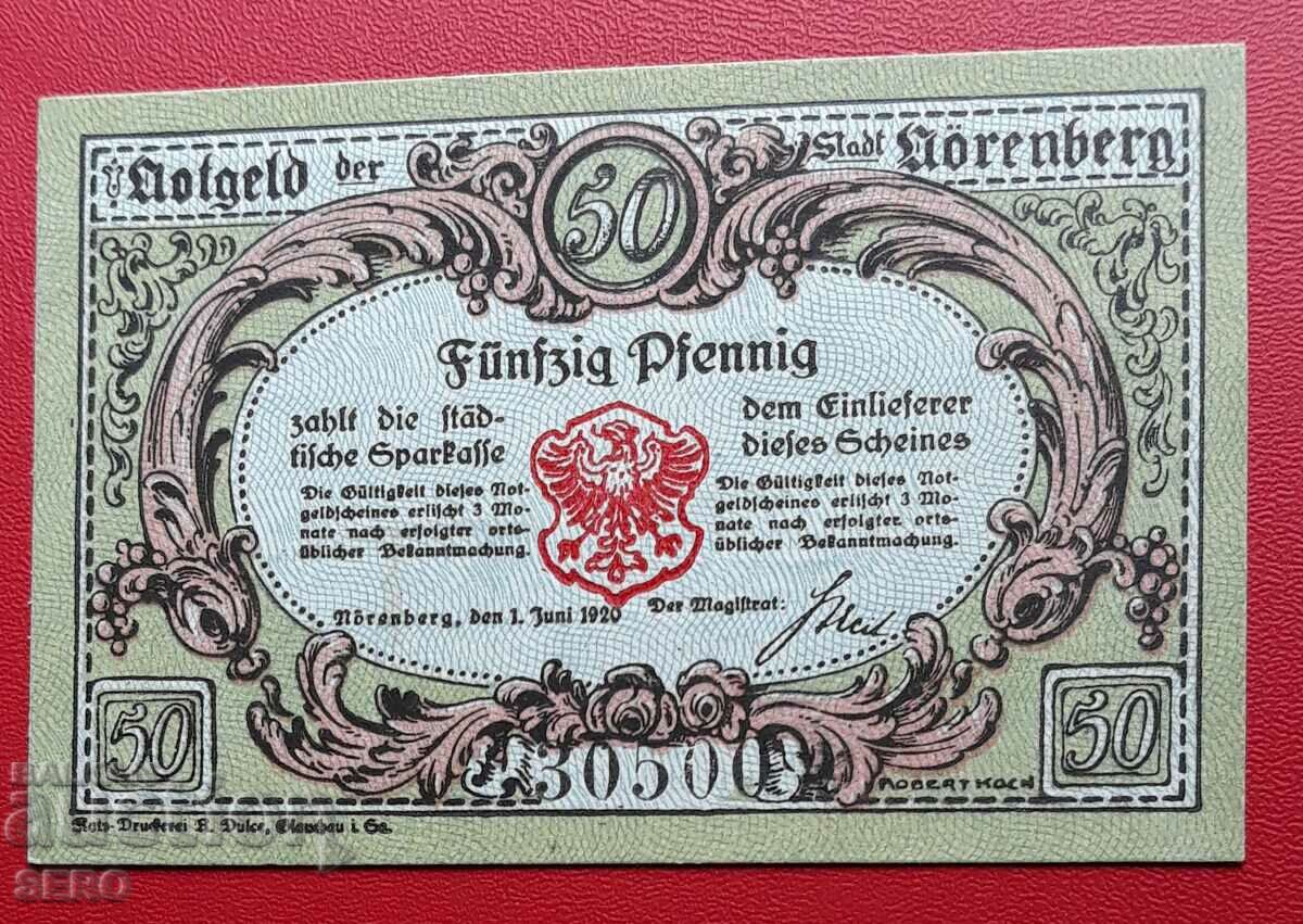 Банкнота-Германия-Мекленбург-Померания-Ньоренберг-50 пф.1920