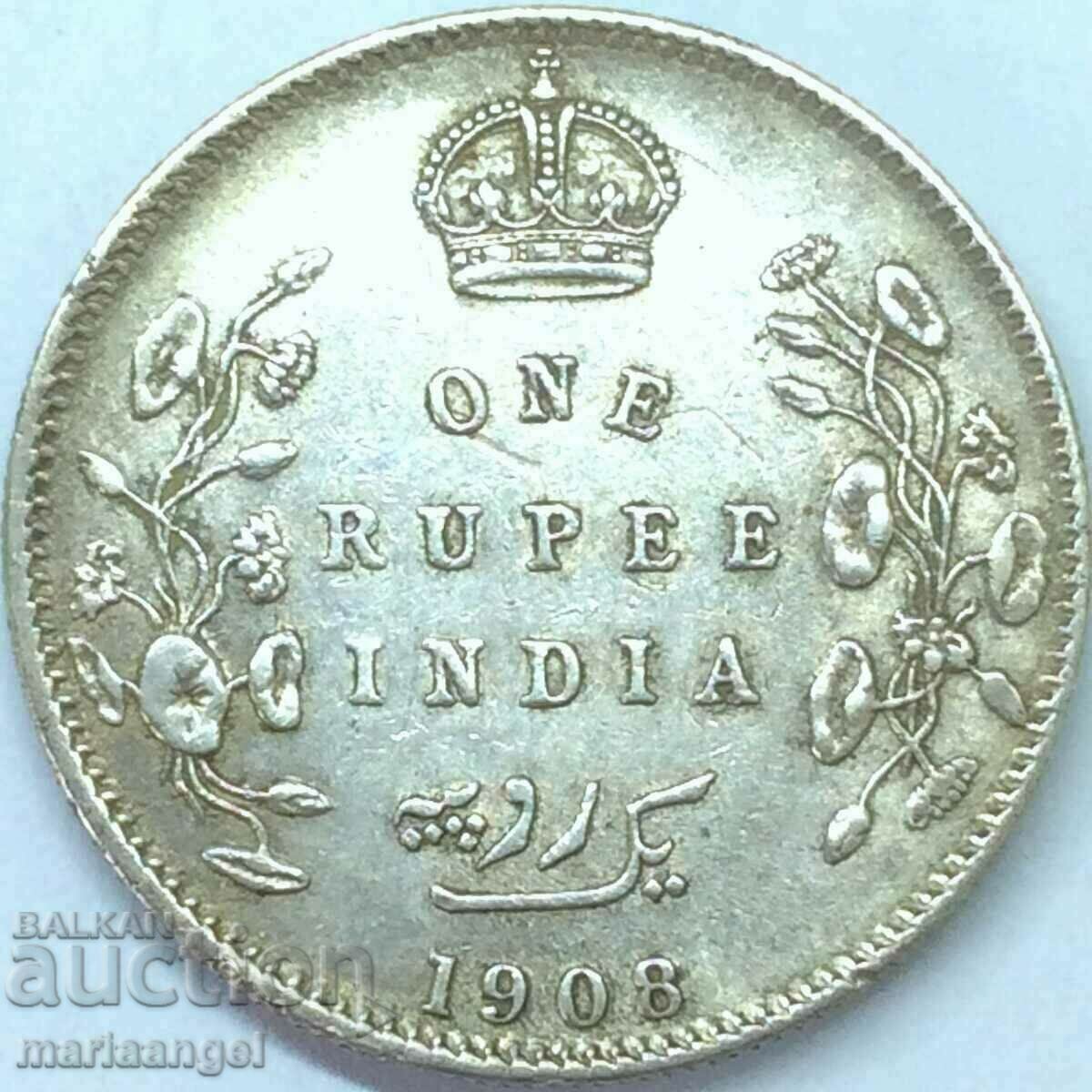 Βρετανική Ινδία 1 ρουπία 1908 30 χιλιοστά 11,60 g - αρκετά σπάνιο