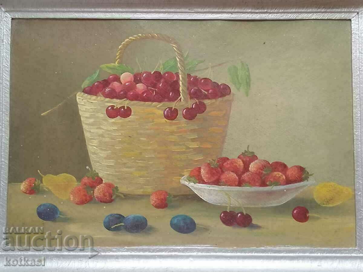 Bulgarian author Communism oil paints phaser Still life fruits with price 235.50 BGN | € 120.41