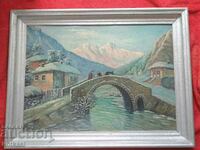 Autorul bulgar comunism pictează în ulei phaser Landscape Bridge