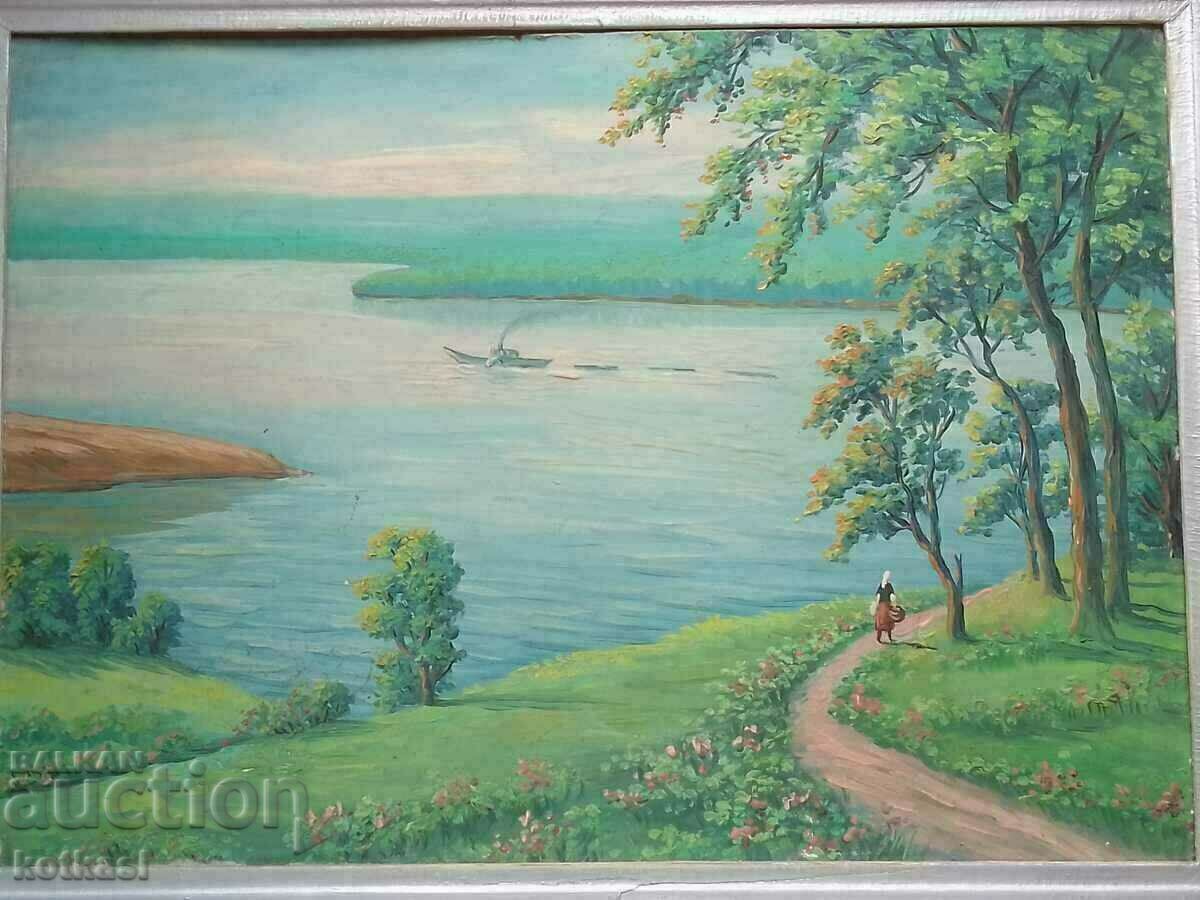 Bulgarian author Communism oil paints phaser Landscape River with price 155.50 BGN | € 79.51 Bulgarian author Communism oil paints phaser Landscape River with price 155.50 BGN | € 79.51
