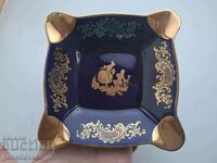 Retro ashtray, "Limoges" porcelain, cobalt, gilding