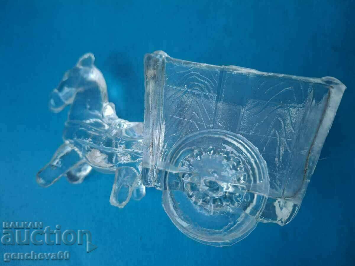 Delivery of Glass paperweight "Horse with cart"