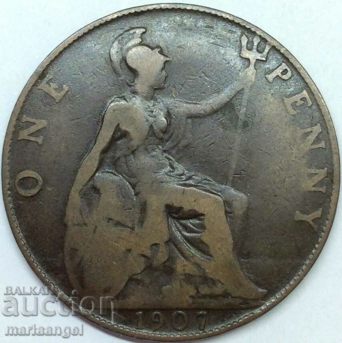 Великобритания 1 пени 1907 30мм бронз
