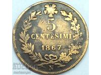 5 centesimi 1867 Italy Victor Emmanuel 25mm bronze