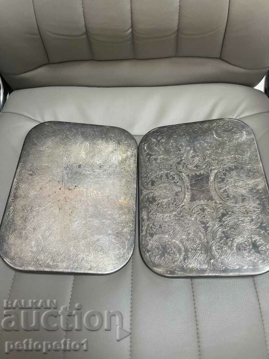 Two silver plated trays with price 30.00 BGN | € 15.34 Two silver plated trays with price 30.00 BGN | € 15.34