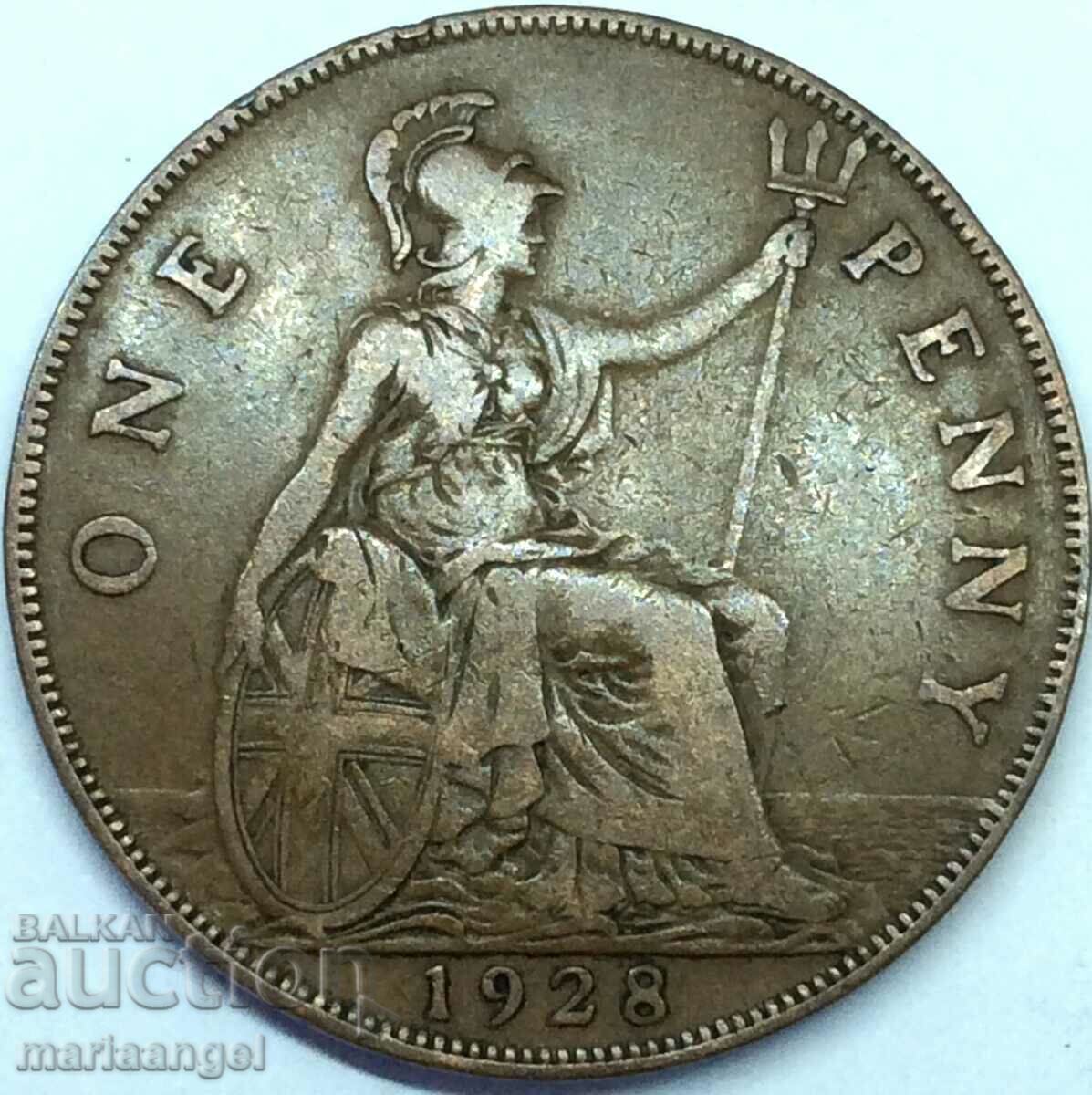 Великобритания 1 пени 1928 30мм бронз