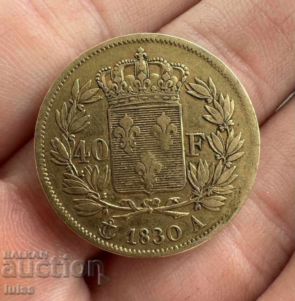 Monedă de aur franceză de 40 de franci 1830. Carol al X-lea