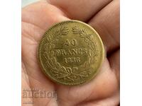 Златна Монета Френски 40 Франка 1836г. Луи Филип I