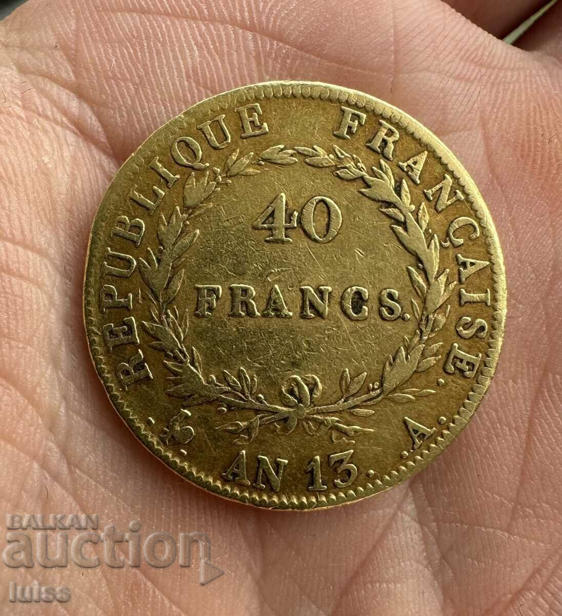Златна Монета Френски 40 Франка 1804г.(AN13) Наполеон I