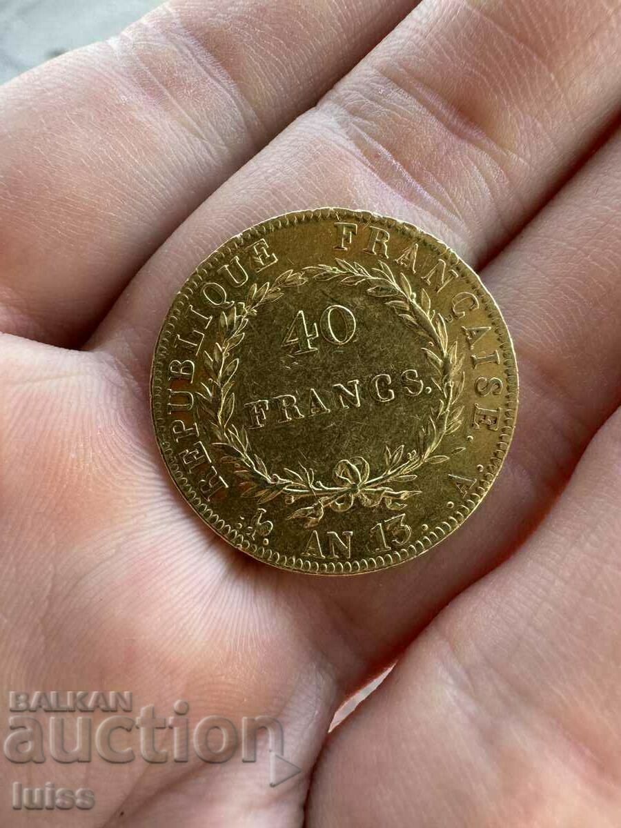 Monedă de aur franceză de 40 de franci AN 13(1804) Napoleon I