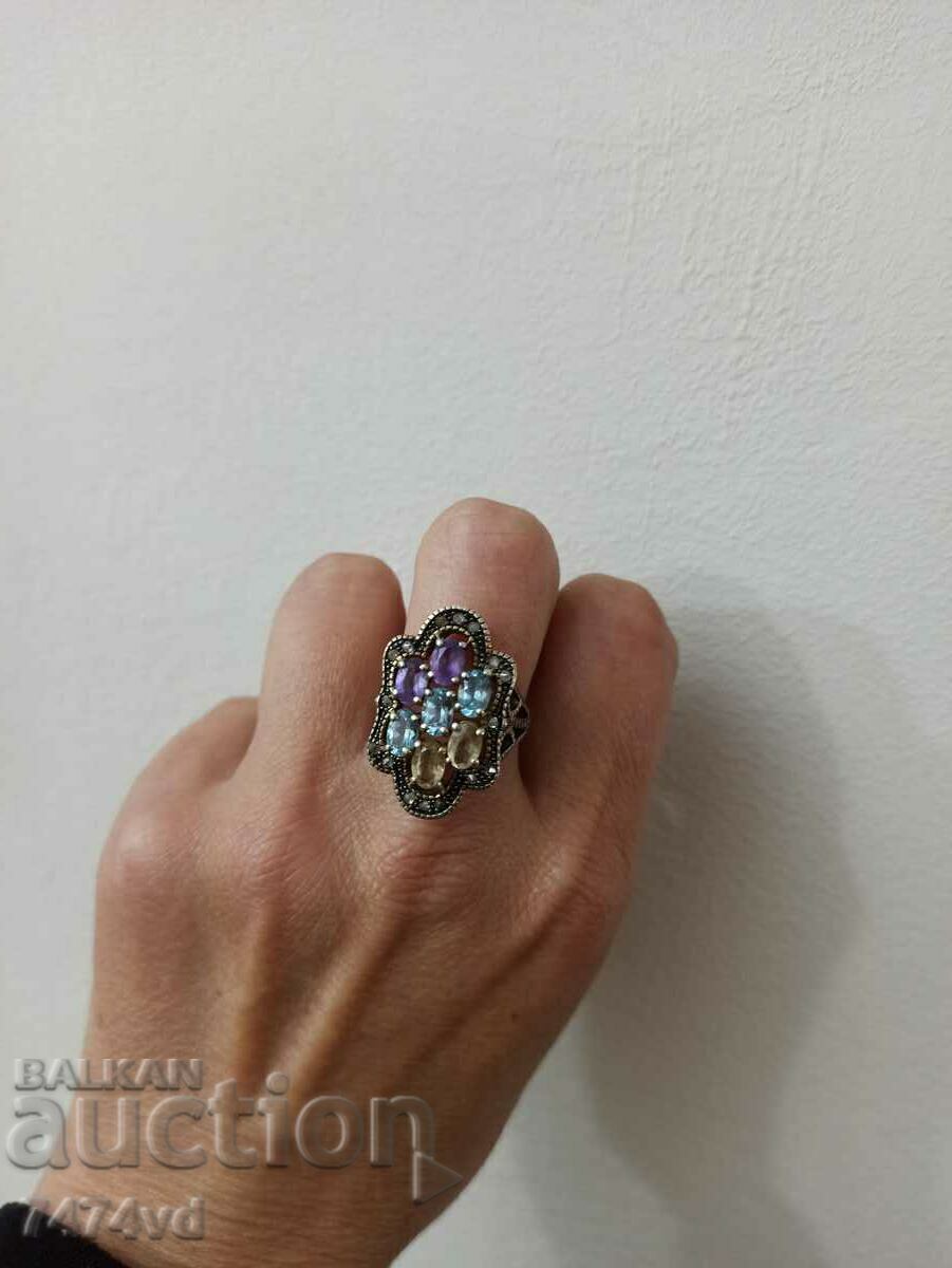 ANTIQUE ITEM - GOLD RING - DIAMONDS, AQUAMARINE, ETC. - 7 ANTIQUE ITEM - GOLD RING - DIAMONDS, AQUAMARINE, ETC. - 7