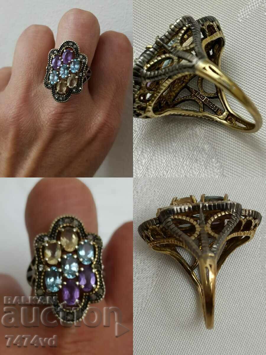 ANTIQUE ITEM - GOLD RING - DIAMONDS, AQUAMARINE, ETC. ANTIQUE ITEM - GOLD RING - DIAMONDS, AQUAMARINE, ETC.