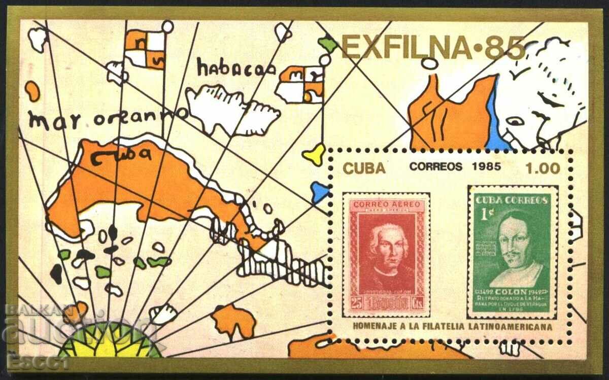 Чист блок   Филателна изложба Карта 1985 от  Куба