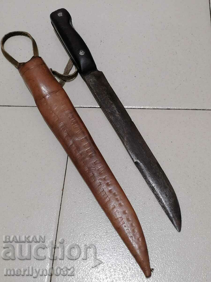 Old forged knife with leather sheath - 6 Old forged knife with leather sheath - 6