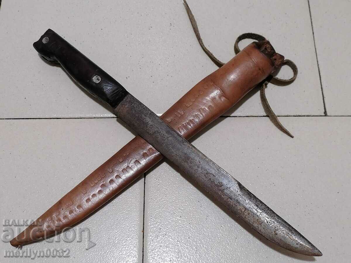 Old forged knife with leather sheath - 7 Old forged knife with leather sheath - 7