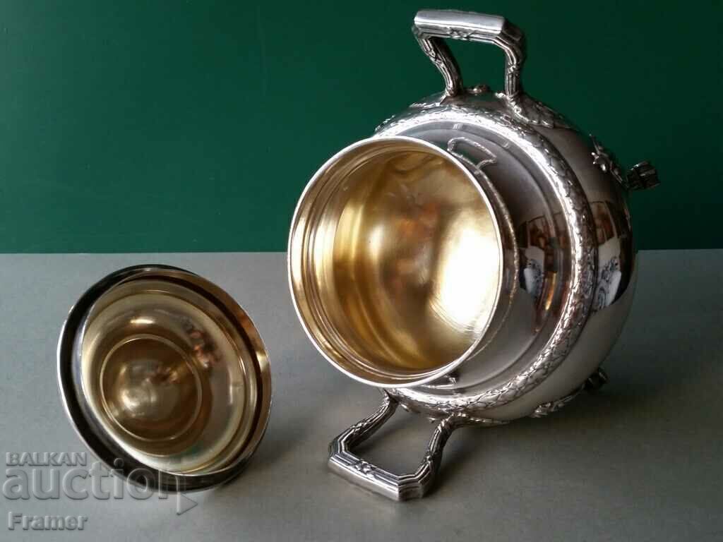 Сребърна Франция 1870-90те г. захарница с позлата стил Ампир - 6
