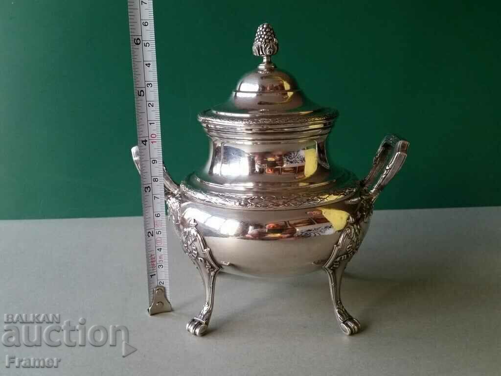 Сребърна Франция 1870-90те г. захарница с позлата стил Ампир - 7