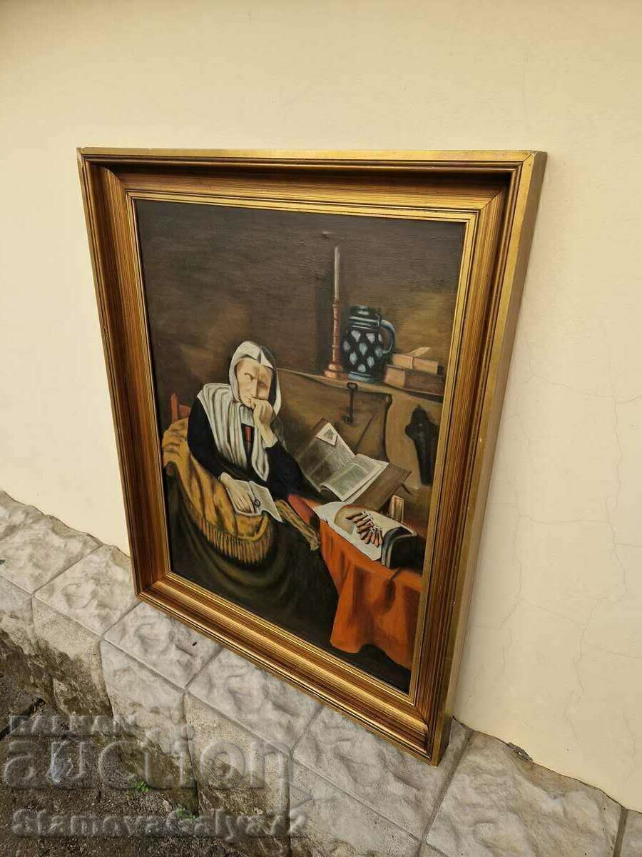 Υπέροχη αντίκα βελγική ζωγραφική με λάδι σε καμβά - 5