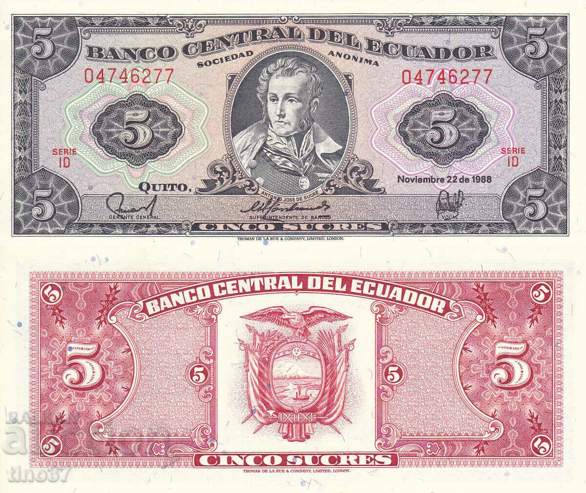 tino37- ECUADOR - 5 SUCRES - 1988 - UNC