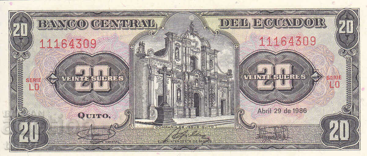 tino37- ECUADOR - 20 SUCRES - 1986 - UNC with price 8.90 BGN | € 4.55 tino37- ECUADOR - 20 SUCRES - 1986 - UNC with price 8.90 BGN | € 4.55