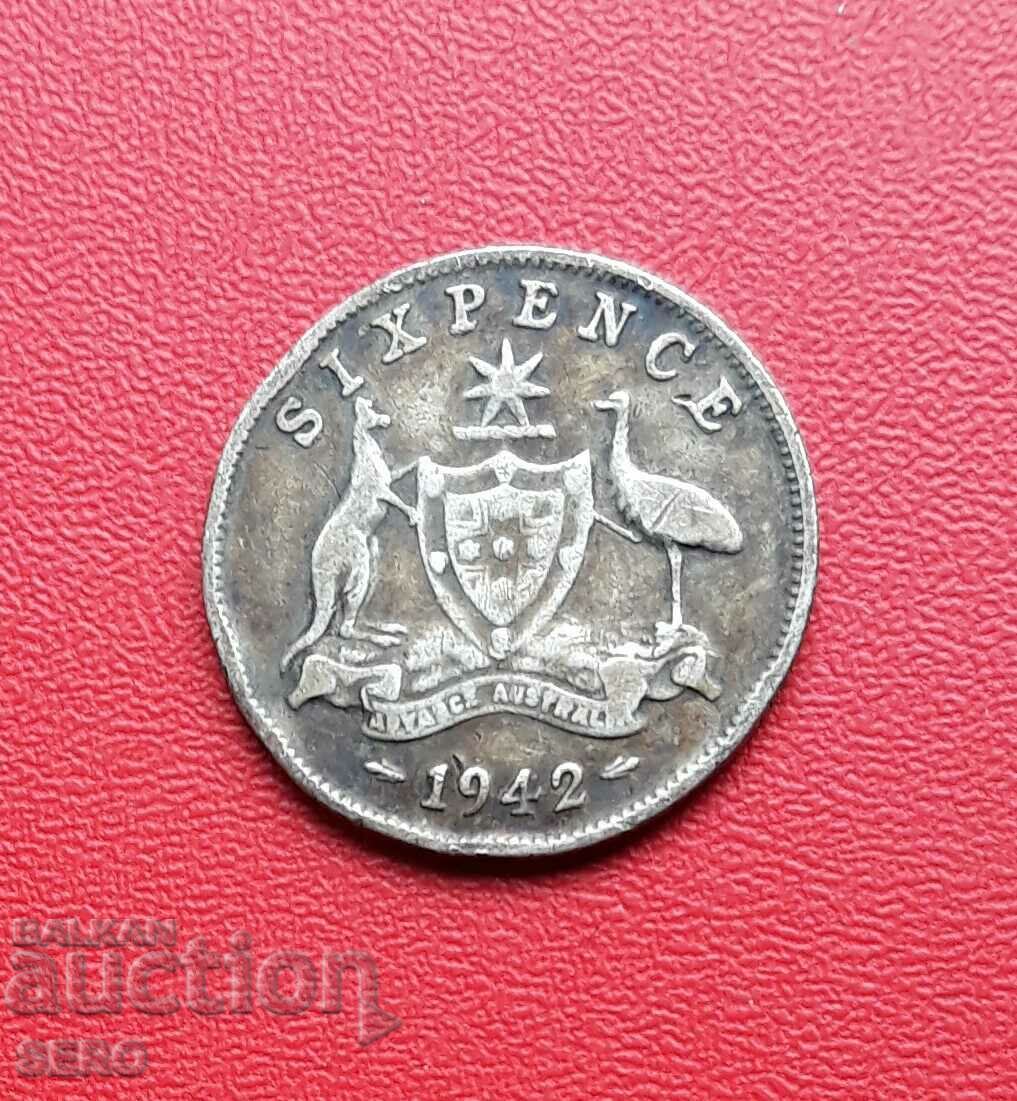Австралия-6 пенса 1942-сребърна