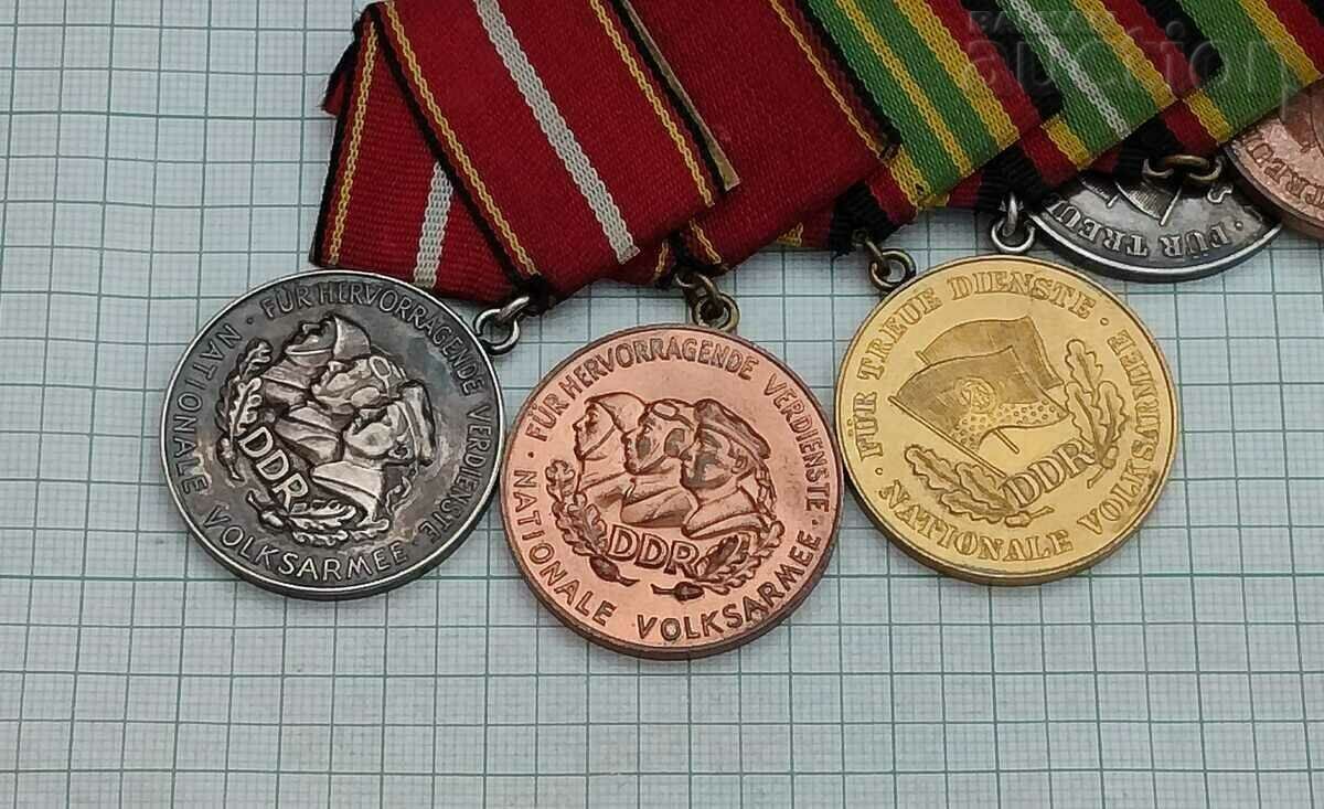 GDR EXCELLENT/FAITHFUL SERVICE IN THE PEOPLE'S ARMY 5 MEDAL BLOCK with price 89.00 BGN | € 45.50 GDR EXCELLENT/FAITHFUL SERVICE IN THE PEOPLE'S ARMY 5 MEDAL BLOCK with price 89.00 BGN | € 45.50