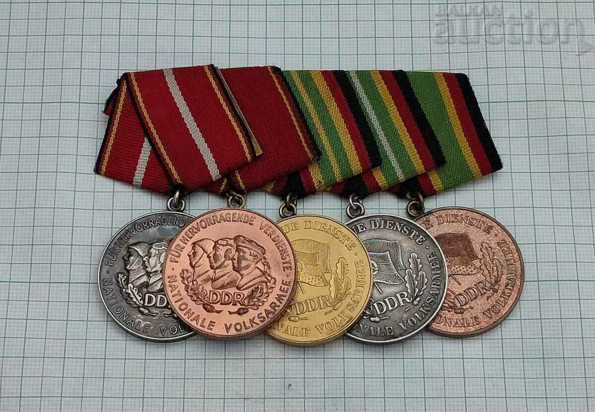 GDR EXCELLENT/FAITHFUL SERVICE IN THE PEOPLE'S ARMY 5 MEDAL BLOCK - 7 GDR EXCELLENT/FAITHFUL SERVICE IN THE PEOPLE'S ARMY 5 MEDAL BLOCK - 7