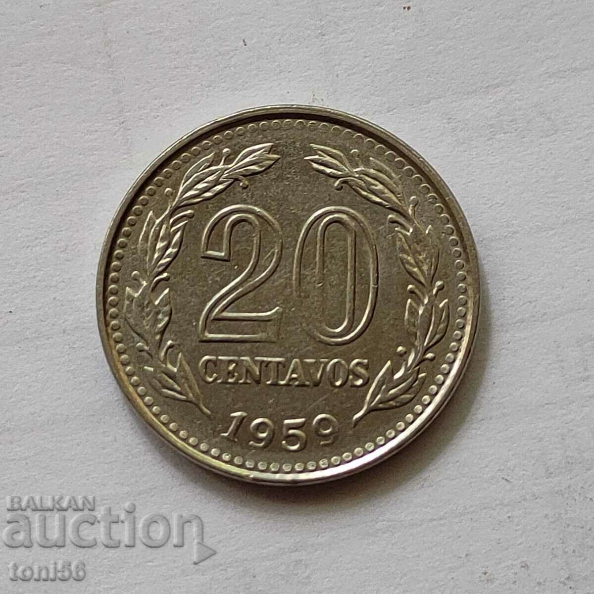 Аржентина 20 сентавос 1959 aUNC