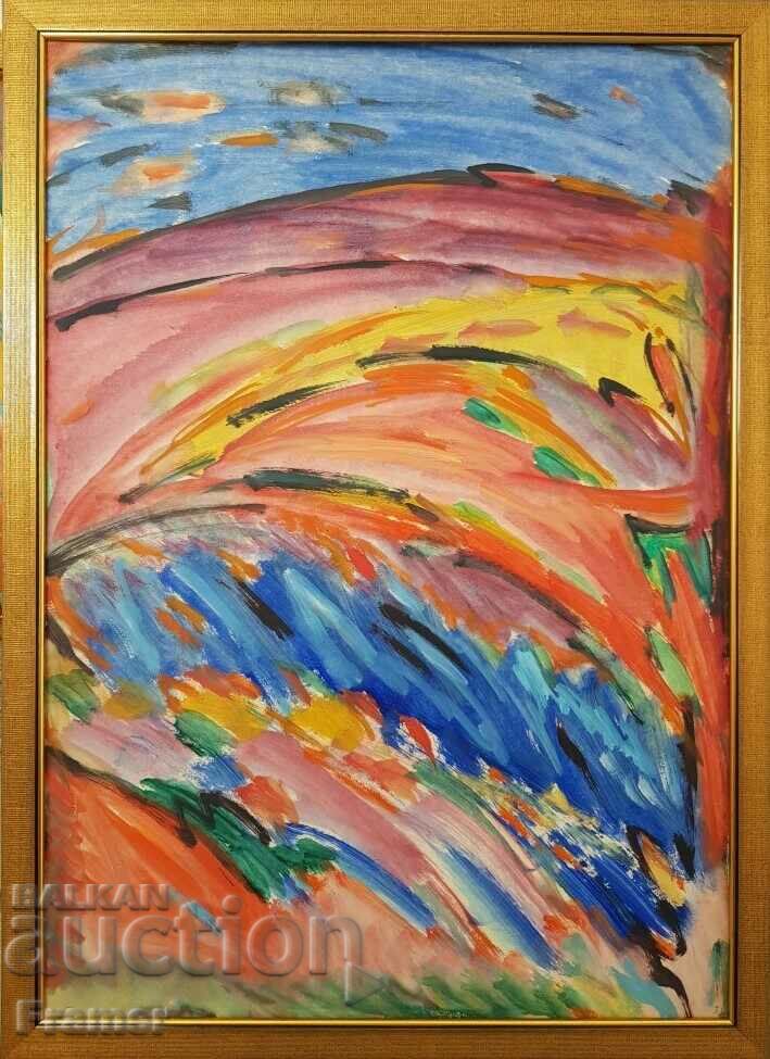 ВАСИЛ ИВАНОВ 1909-1975 Пейзаж Хълмове картина от 1970те год.