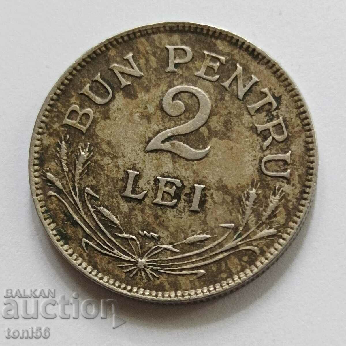 Romania 2 lei 1924, with line