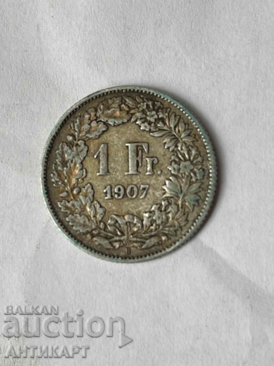 сребърна монета 1 франк сребро Швейцария 1907