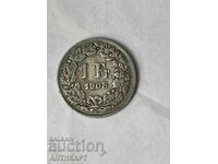 сребърна монета 1 франк сребро Швейцария 1908
