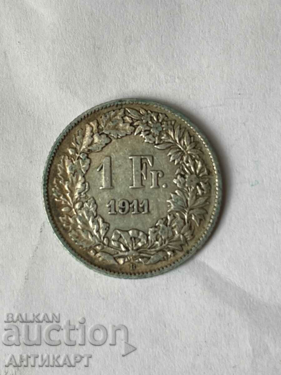 ασημένιο νόμισμα 1 φράγκου ασήμι Ελβετία 1911