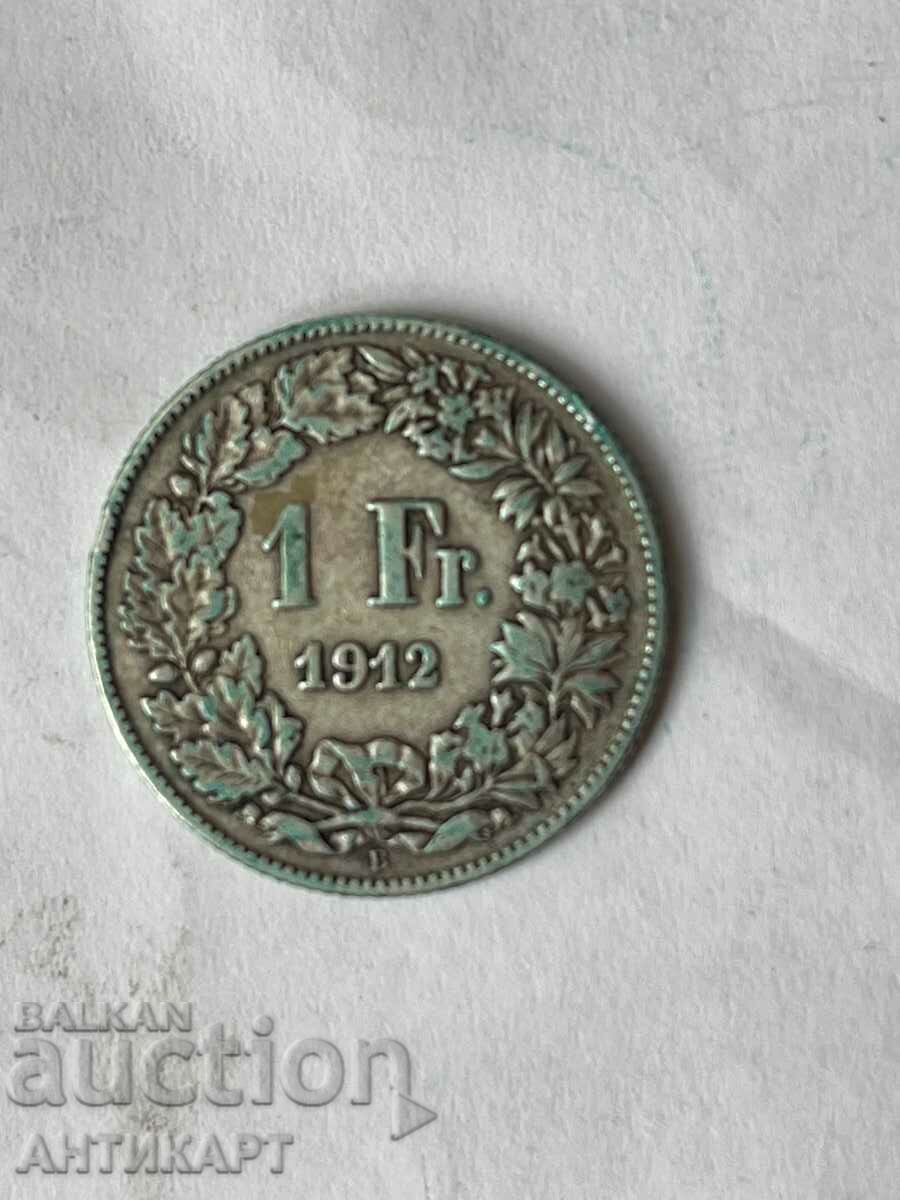 silver coin 1 franc silver Switzerland 1912