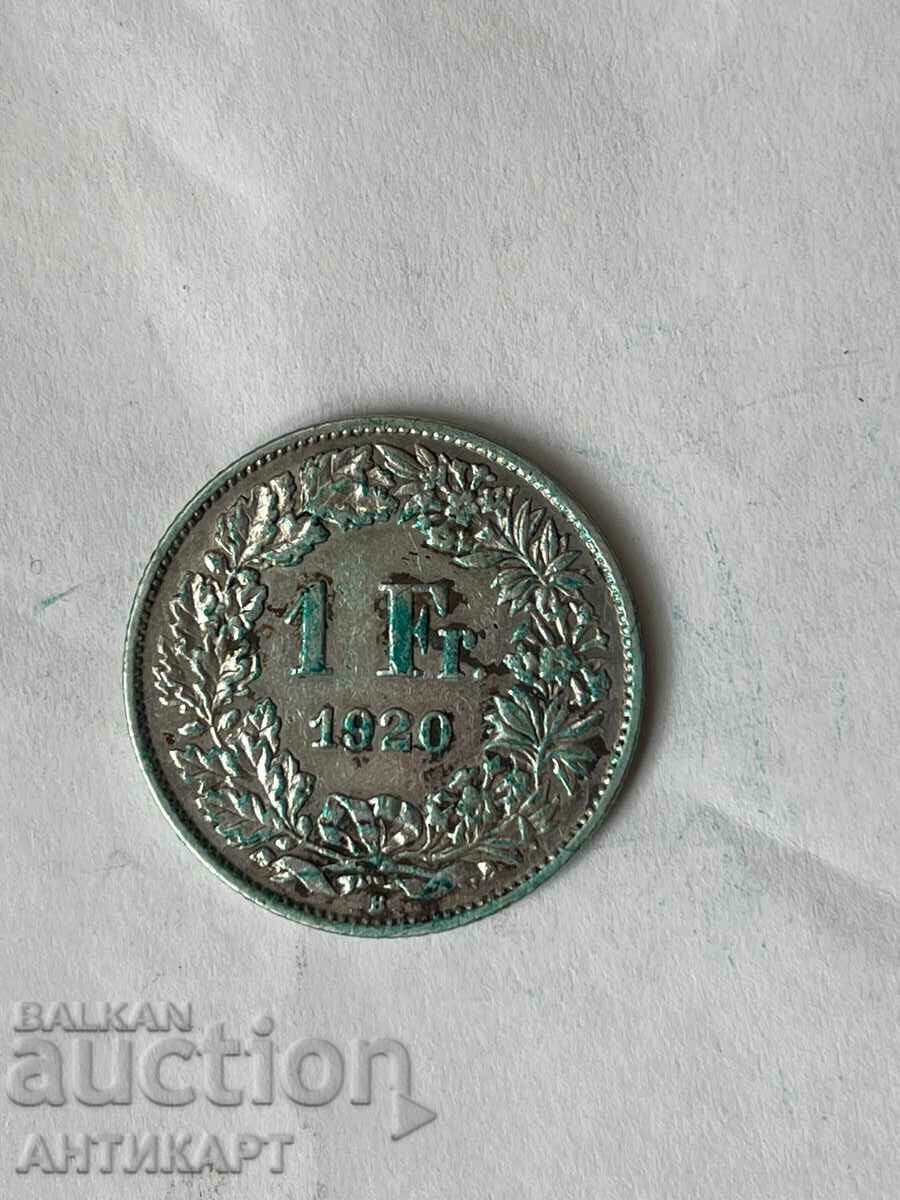 silver coin 1 franc silver Switzerland 1920