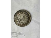 сребърна монета 1 франк сребро Швейцария 1940