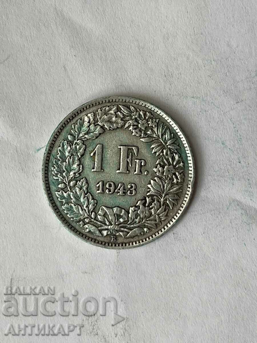 сребърна монета 1 франк сребро Швейцария 1943