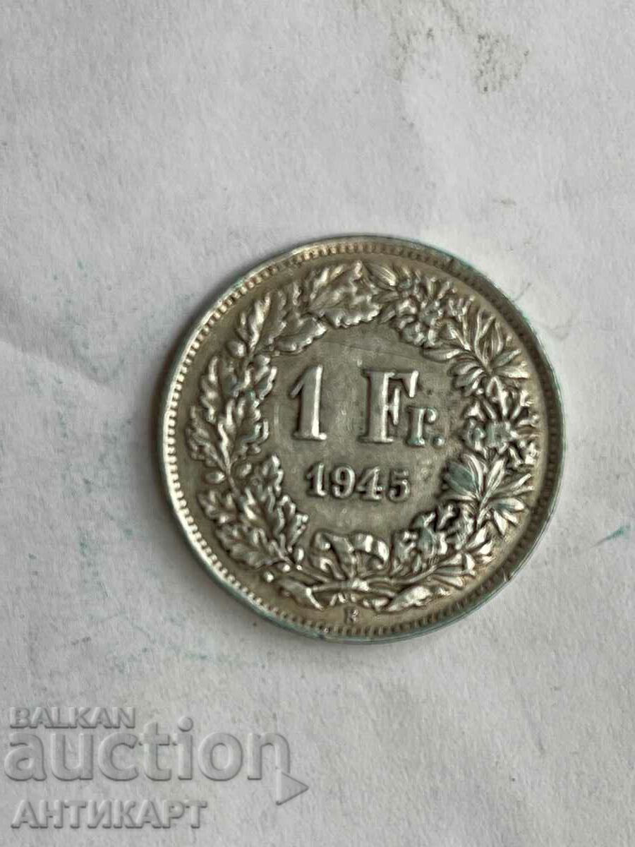 сребърна монета 1 франк сребро Швейцария 1945